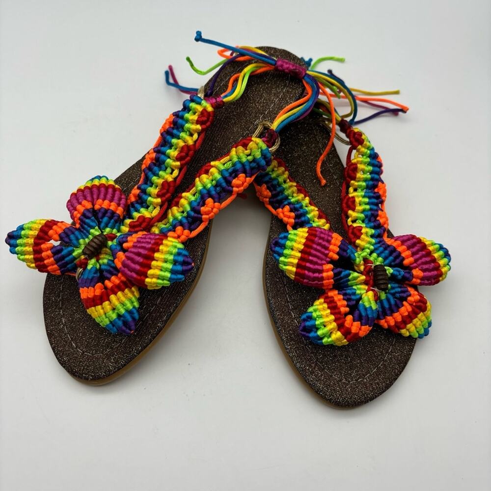 Macrame Girls Youth Huarache Multi-colorful Knit Butterfly Sandals Size 5